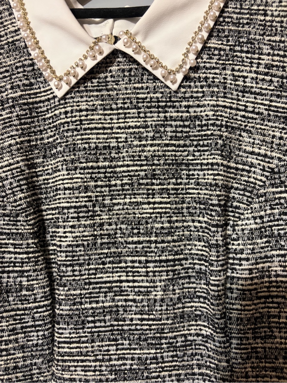 Karl Lagerfeld Paris Collared Tweed A-Line Dress Embellished Pearls Rhinestones - Picture 9 of 15
